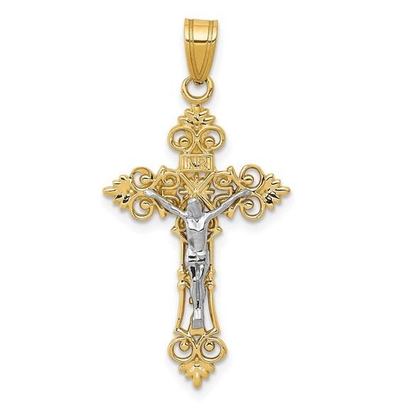 Million Charms 14k Gold Two-Tone Medium Lacy-Edge Inri...